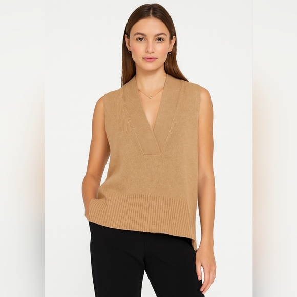 Brochu Walker Tank Sweater Vest Lightweight Cotton Linen Knit XS Camel Tan Beige - Picture 1 of 10